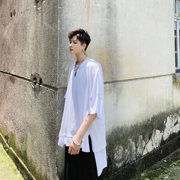 

men's t-shirts short sleeve yamamoto dark loose three dimensional irregular stitching design t-shirt cut summer jacket drawstring, White;black
