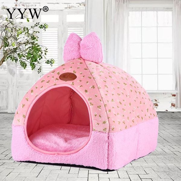 

cute sponge pet bed soft pet dog cat house tent kennel foldable doggy winter warm cushion basket animal bed cave product