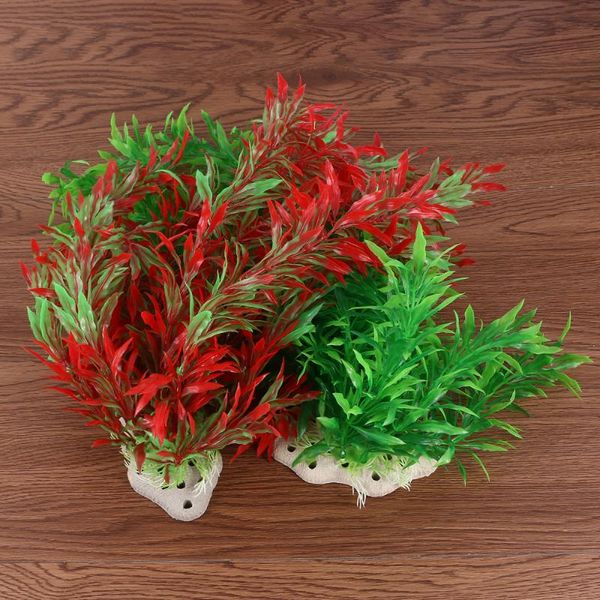 

decorations 2pcs simulation bamboograss plants decorative fake grass landscape props for fish tank aquarium (red green)