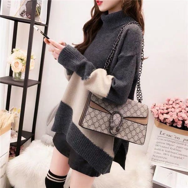 

women's sweaters ladies pullover turtleneck sweater thick korean style autumn and winter loose lazy jacket fashion striped jumper, White;black