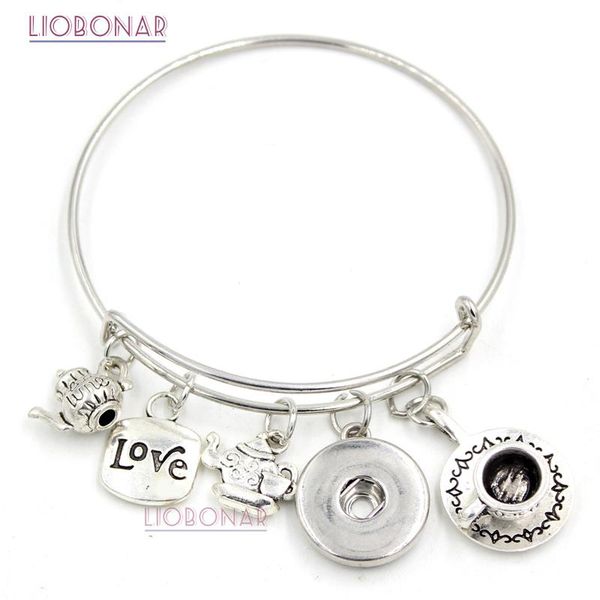 

charm bracelets 10pcs wholesale snap jewelry bracelet time cup charms wire bangle for women lover gifts, Golden;silver