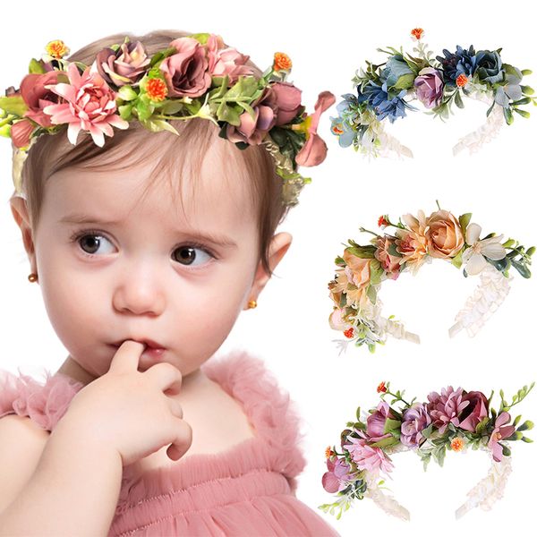 

2021 new multicolor baby boutique pearl flower hairbands princess boho headband girls flower headband, Slivery;white