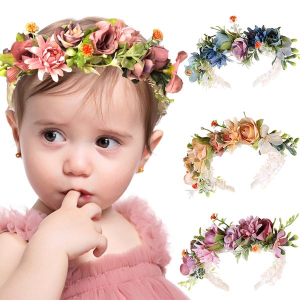 2021 neue Mehrfarbige Hohe Qualität Baby Boutique Perle Blume Haarbänder Prinzessin Boho Stirnband Mädchen Blume Stirnband