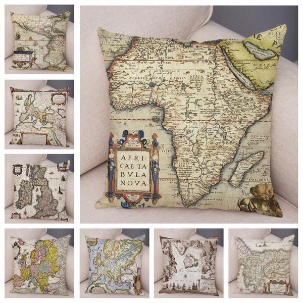 

cushion/decorative pillow vintage style cushion cover for sofa home soft plush pillowcase geometric decor old map case