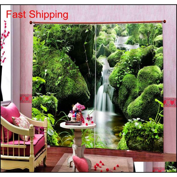 

green scenery waterfall 3d curtains window blackout luxury 3d curtains set for bed room living r jllqer homeindustry