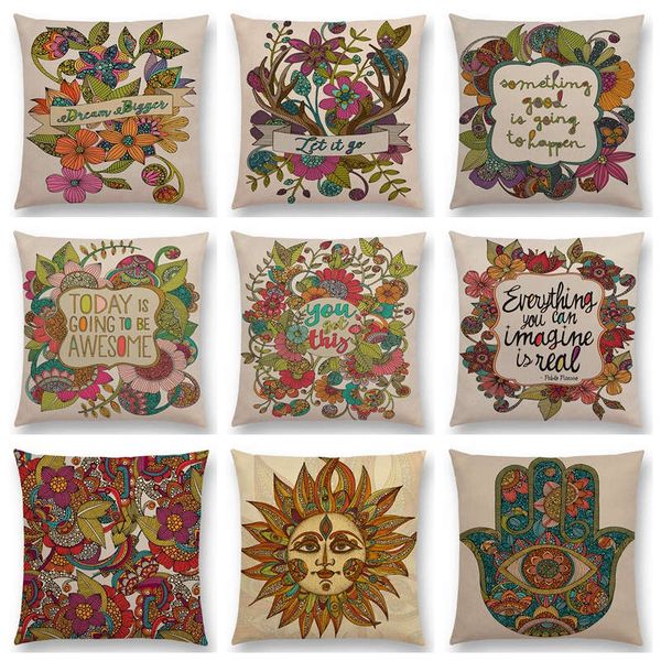 

hinduism style cushion cover gorgeous mandalas floral pattern sun flower decorative warm letters sofa pillowcase