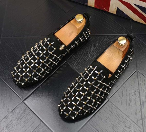 

dress shoes british style rivet rhinestone driving for men evening wedding office footwear prom sapato social masculino, Black