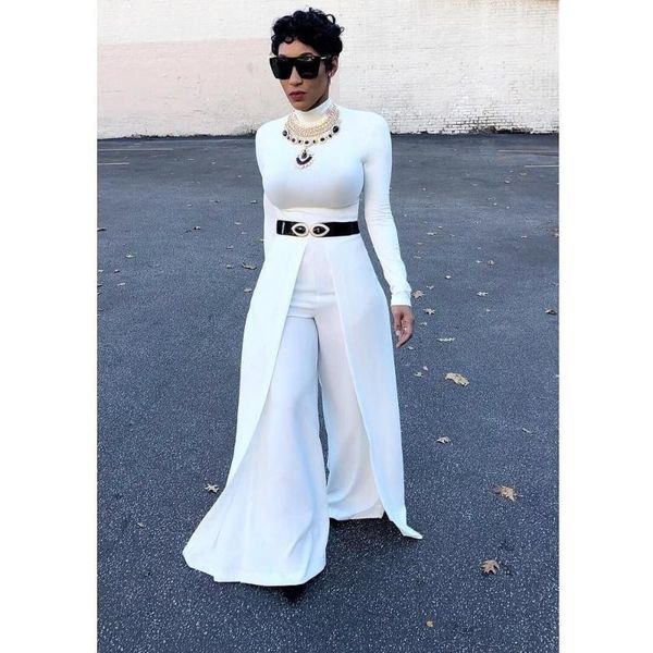 

women's jumpsuits & rompers elegant wide leg pants jumpsuit women autumn winter long sleeve high collar office lady overalls for romper, Black;white