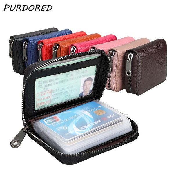 

card holders purdored 1 pc men business holder genuine leather case women zipper pocket wallet porte carte, Brown;gray