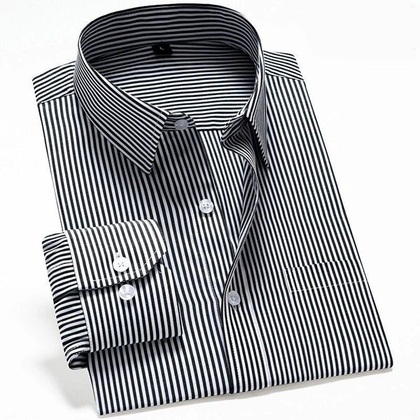 

men's shirt cotton polyester plaid long sleeve shirts slim fit lapel striped blouse oversized s-4xl men's shirt casual business, White;black