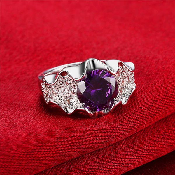 

womem's shell shape purple gemstone sterling silver plated rings size 8 dmsr889,925 silver plate finger ring jewelry solitaire ring, Golden;silver