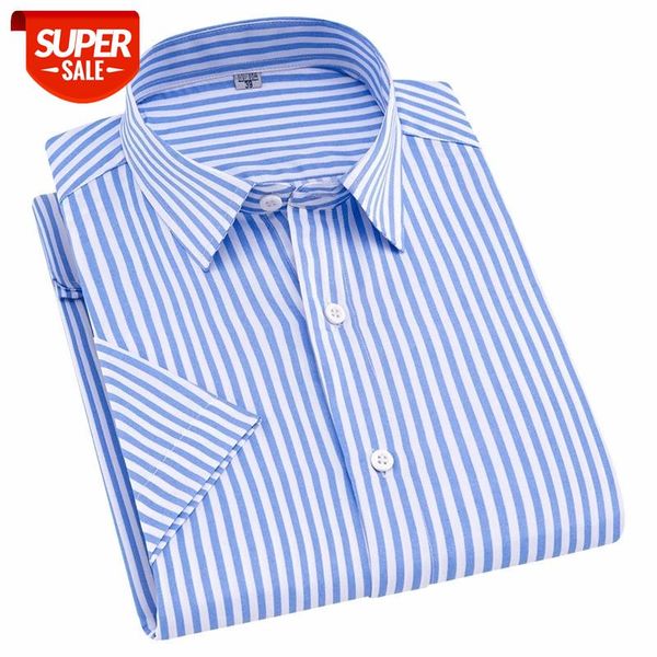 

summer new turn down collar short sleeve striped men casual shirts soft comfortable male clothes without chest pocket #nw6k, White;black