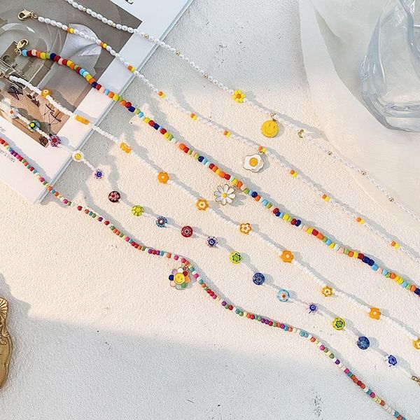 

chokers colorful daisy flowers pendant acrylic bead choker clavicle chain summer necklace for women girls party jewelry 2021 korean, Golden;silver