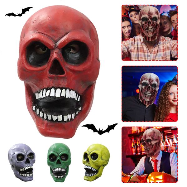 Horror-Schädel-Maske, gruseliger roter Totenkopf für Erwachsene, Maskerade-Requisiten, Halloween-Cosplay-Kostüm, The Living Dead Goth-Helm, stirbt Grimasse