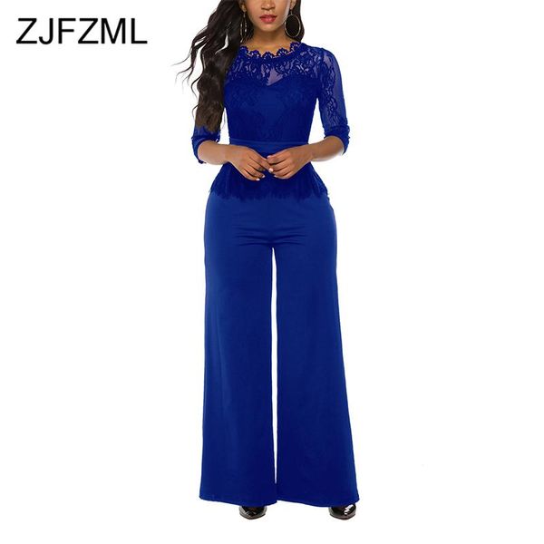 

women's jumpsuits & rompers lace patchwork elegant package hip jumpsuit women o neck half sleeve night party club bodysuit casual wide, Black;white