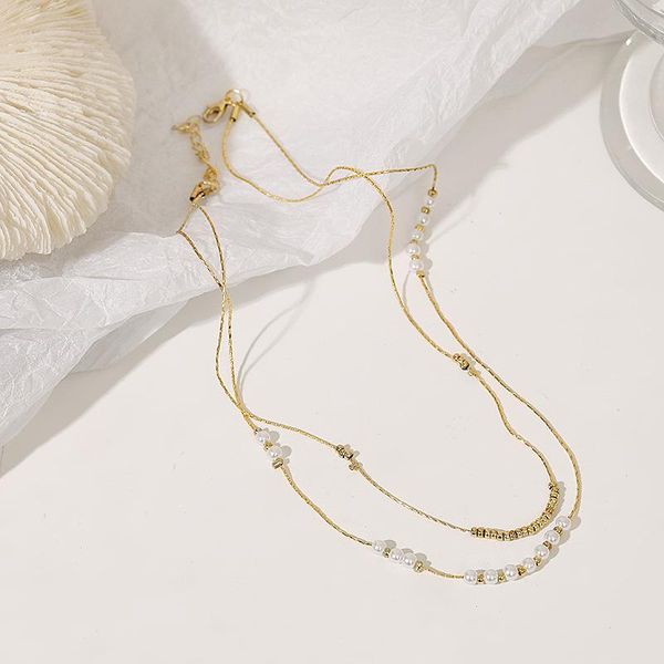 

chains 2021 double-layer clavicle chain pearl necklace cold wind fairy neck fashion, Silver