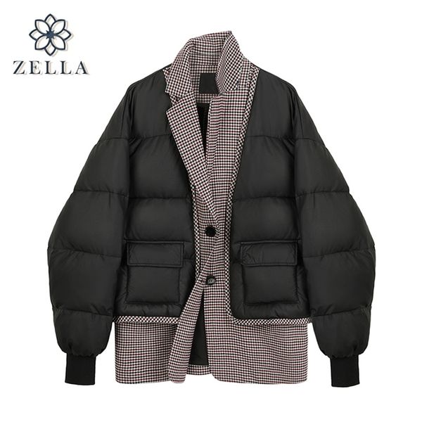 

jacket winter short cotton padded coat thick parka female patchwork women's down fashion parkas casual warm outwear 211011, Black