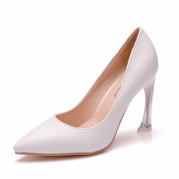 

dress shoes woman pumps wedding party banquet pu slip on 9.5cm thin high heels pointed toe zapatos de mujer women size 35-42, Black