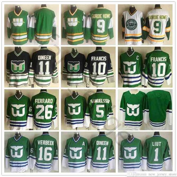 

96 CCM Hartford Whalers 10 Ron Francis Gordie Howe Ray Ferraro Ulf Samuelsson Pat Verbeek 11 Kevin Dineen Dave Tippett Mike Liut Hockey Jerseys, Black