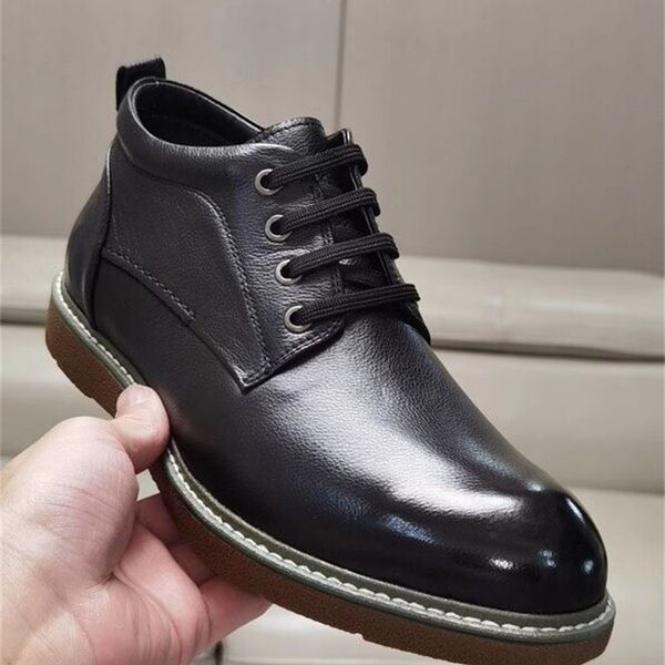 

men's shoes 2021 autumn and winter shoespping mall same round head lace up thick soled british style leather with psh warm casual, Black