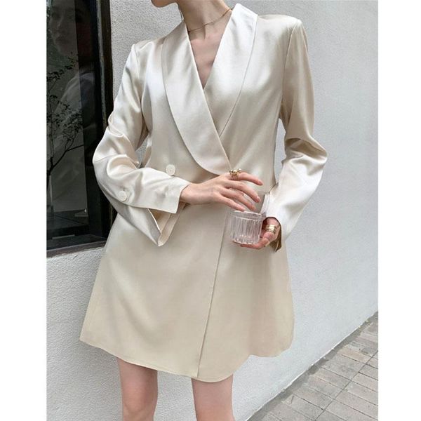 

women's suits & blazers unireal 2021 autumn streetwear oversized women blazer casual loose outwear satin suit jackets, White;black