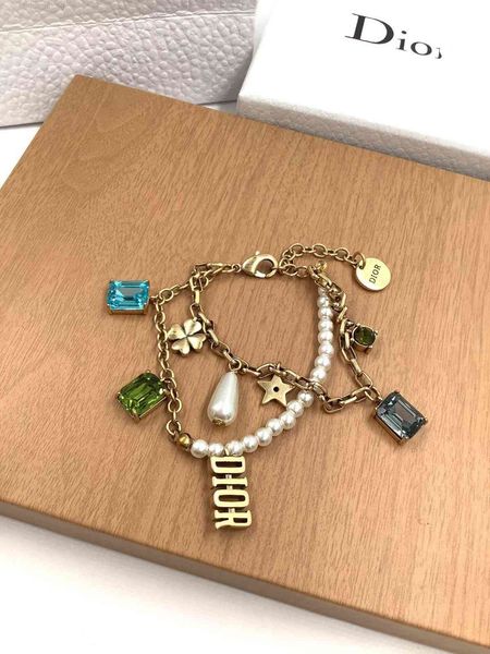 

christian/dio necklace d family 2021 small fragrance brass color bracelet women han, Red;brown