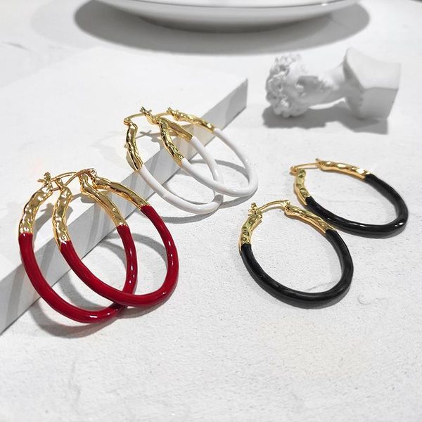 

hoop & huggie 2021 metal enamel oval earrings flat geometric earring hoops vintage unusual for women gifts, Golden;silver