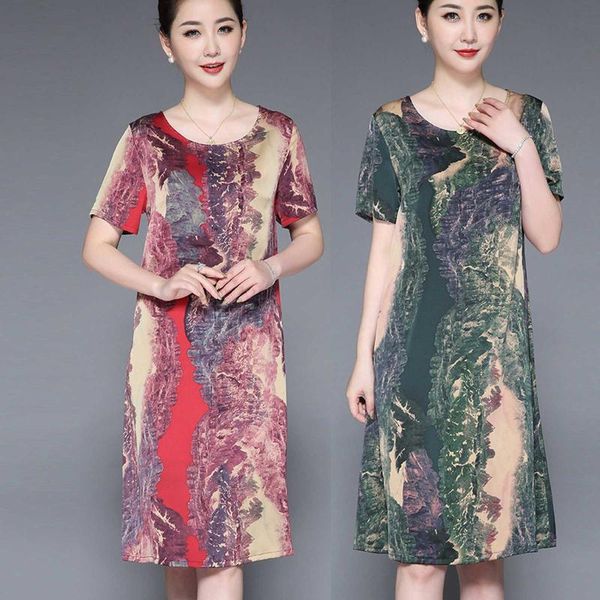 

casual dresses fashion women o-neck short sleeve ladies loose print knee length dress female vestidos, Black;gray
