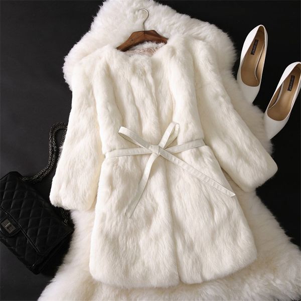 

2021 warm arrival new winter jacket women rabbit fur coat female long jackets solid women's coats casaco feminino wxf540 5j70, Black