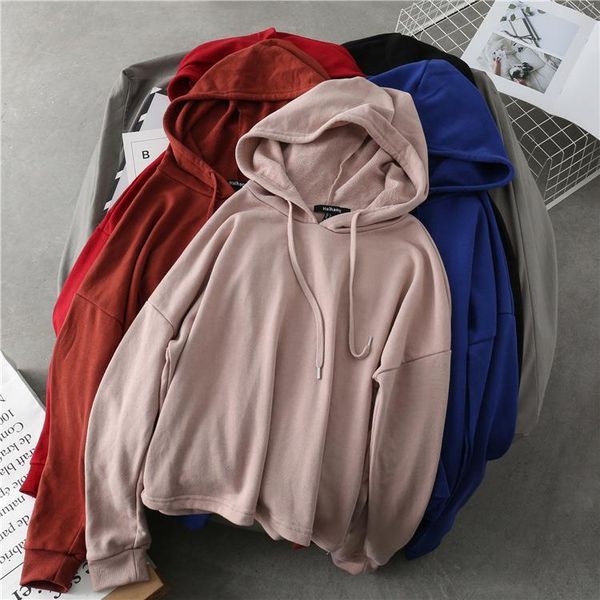 

2021 antumn women thin hooded pullovers female new korean style loose terry short casual cotton sweatshirt oversized hoodie, Black