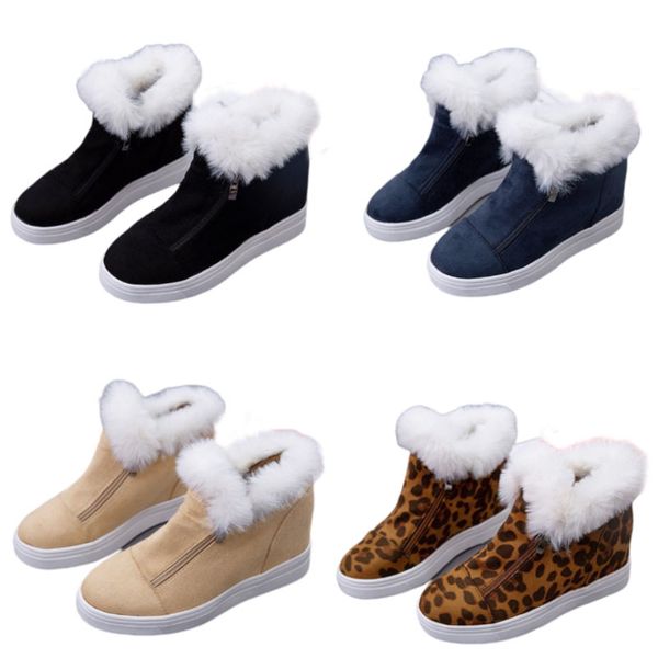 

large women's boots winter 2021 plush side zipper leopard print low heel muffin sole cotton shoes eu35-eu43, Black