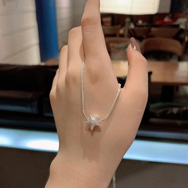 

chains style star necklace advanced simple shiny zircon pendant feminine clavicle chain party jewelry, Silver