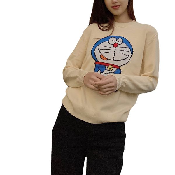 

120 2021 spring brand same style regular long sleeve crew neck kint sweater pullover apricot women clothes hongren, White;black