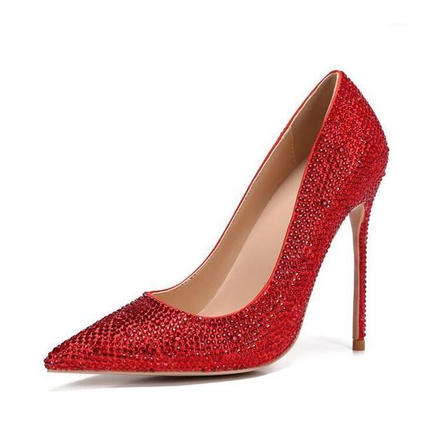 

red rhinestone wedding shoes bride pointed toe high stiletto heels dress1, Black