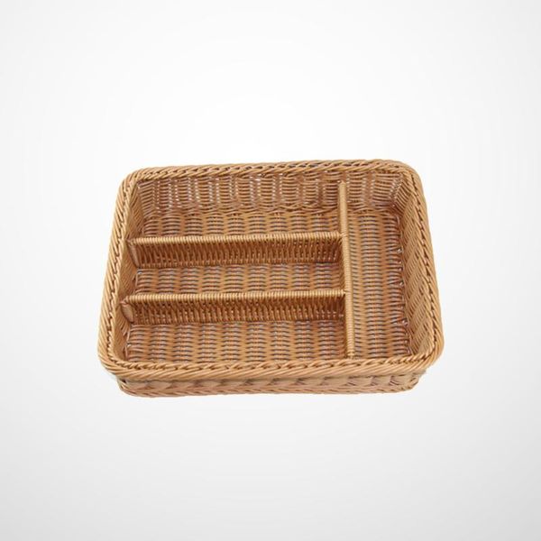 

storage baskets imitation woven mesh cutlery basket 4 compartments kitchen forks knifes rattan tray organizer