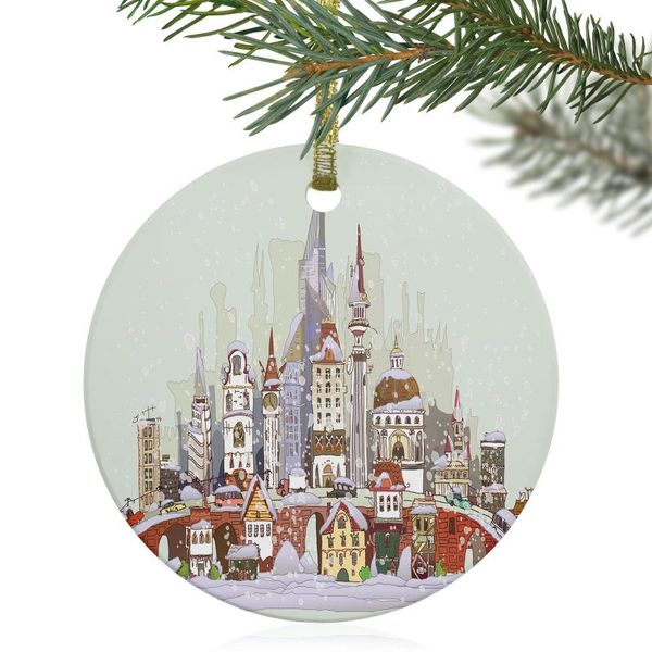 

christmas decorations city houses building ornament round hanging pendant decor crafts gifts for tree decoration