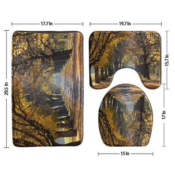 

bath mats maple forest road mat 3pcs set scenery bathroom rug non-slip shower carpet foot doormat toilet cover product