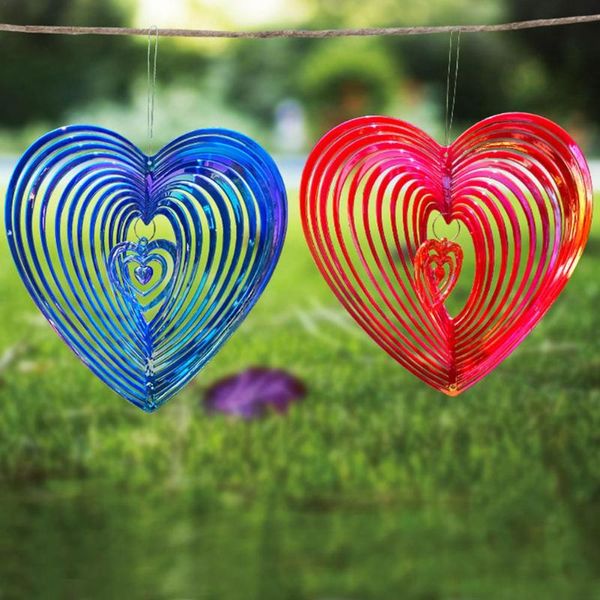 

decorative objects & figurines 3d heart-shaped rotating dynamic wind chime metal spinner garden balcony hanging strong reflection anti bird