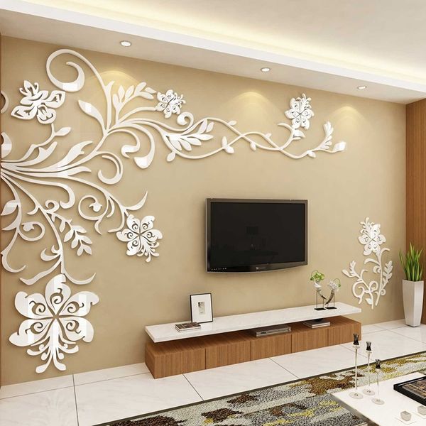 Estilo Europeu 3D Flor árvore Adesivo de Parede Sala de estar Decalques decorativos Home Art Decor Poster Sólido Acrílico Wallpaper Adesivos 210308