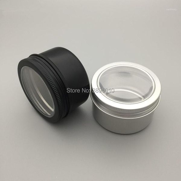 

storage bottles & jars 100g black/silver aluminum jar/tin/can with window. tin,100ml cosmetic jar f1059