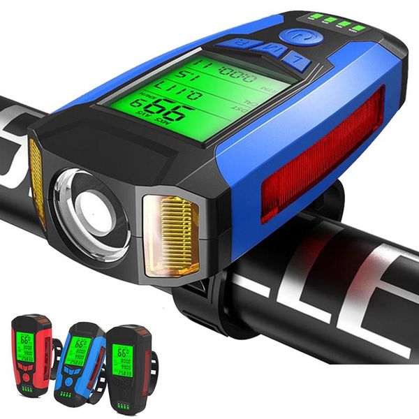 

2021 bicycle front lights waterproof 5 modes bike led lamp computer speedometer horn bell bike safety equipment