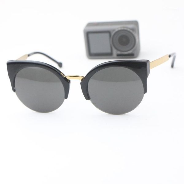 

half frame simple small ladies sunglasses round lens black glasses, White;black