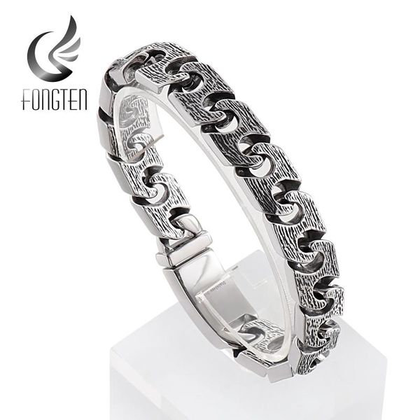 

link, chain fongten retro viking cuban design men bracelet vintage black stainless steel punk link male wristband jewelry