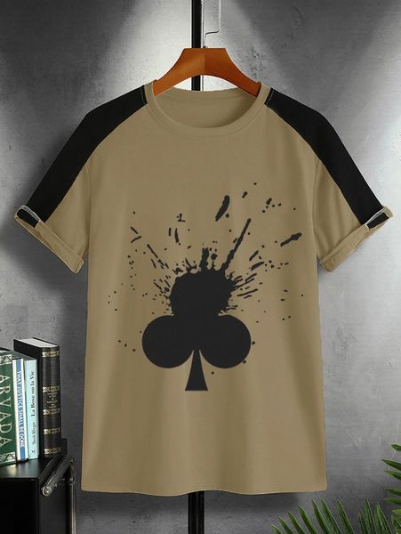 

men splash ink & playing card print contrast side seam tee c6ek#, White;black
