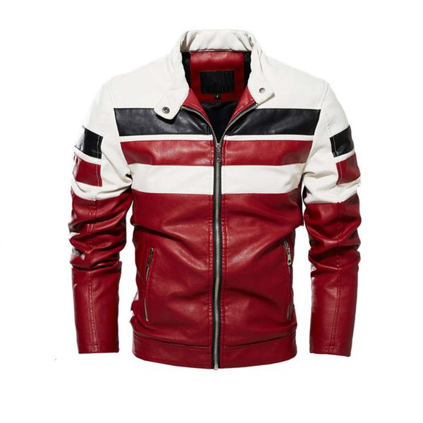 

2021large new pu jacket motorcycle racing suit fashionable men's leather with velvet contrast coat, Black;brown