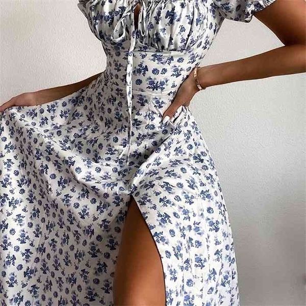 

dress summer fashion white elegant ladies backless clothes puff sleeve floral print slit long dresses for women arrival, Black;gray