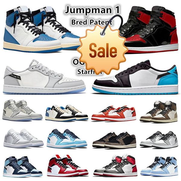 

jumpman 1 mens basketball shoes low 1s sneakers bred patent reverse mocha fragment university blue unc starfish light smoke wolf grey men c, Black