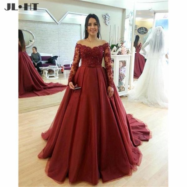 

party dresses illusion off shoulder evening long sleeves prom gown with appliques lace dress tulle gowns, White;black