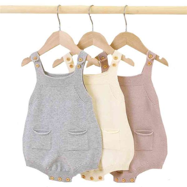 Baby Bodysuits Мода Цвет Рожден Девушка Вязаная Одежда Хлопок Мальчики Ромпер Без рукавов Младенческий карманный Малыш Детские Комбинезоны 210816