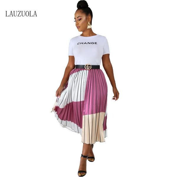 

skirts 2021 spring autumn fashion satin pleated midi for women european cartoon brand print empire quality skirt a-line, Black